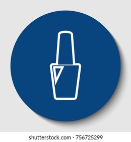 Nail polish sign. Vector. White contour icon in dark cerulean circle at white background. Isolated.