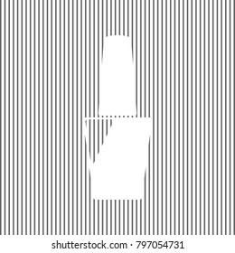 Nail polish sign. Vector. White icon on grayish striped background. Optical illusion.