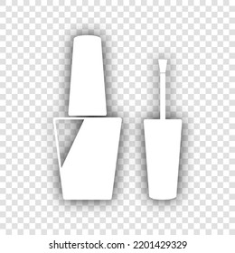 Señal de esmalte de uñas. Icono blanco con sombra gris natural caída en fondo transparente. Ilustración.