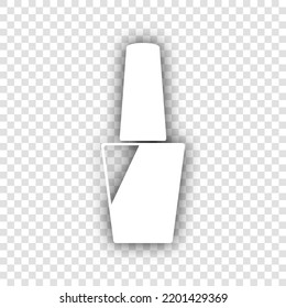 Nail polish sign. White Icon with dropped natural gray Shadow at transparent Background. Illustration.