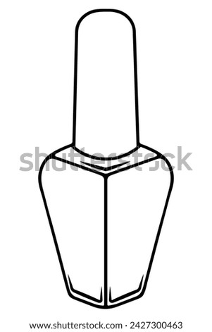 Nail polish. Sketch. Nail coating in a voluminous shaped bottle. The glass tube with the product is closed with a lid. Vector illustration. Decorative cosmetics to create a fashionable look. 