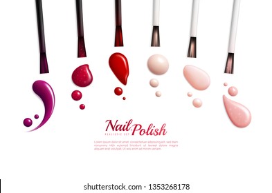 Nail polish smears realistic isolated icon set with different colors and styles vector illustration