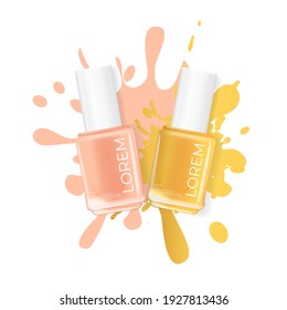 Nail polish with splash  on a white background. cosmetic product template for advertisement, magazine, product sample. Vector Illustration EPS10
