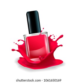 Nail polish in splash. Vector illustration.