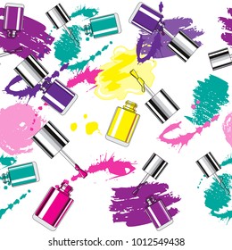 nail polish and splashes with spray seamless pattern