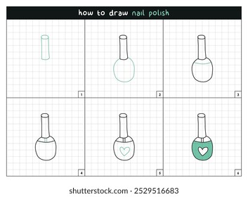 Esmalte de unha passo a passo vetor linha instruções de desenho