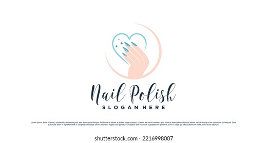 Nail polish studio logo design for manicure salon with love icon and creative element Premium Vector