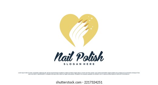 Nagellack-Logo-Design für Manikürsalon mit Liebessymbol und kreativem Element Premium Vector