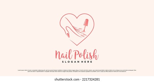 Nail polish studio logo design for manicure salon with love icon and creative element Premium Vector
