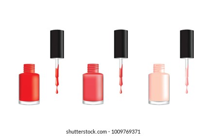 Nail polish in three different colors, vector