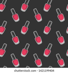 Nail polish. Vector in doodle and sketch style. Isolated on dark background, seamless pattern