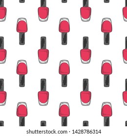 Nail polish. Vector in doodle and sketch style. Isolated on white background, seamless pattern