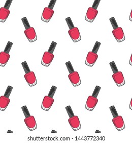 Nail polish. Vector in doodle and sketch style. Isolated on white background, seamless pattern