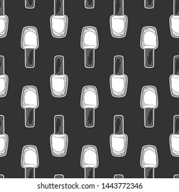 Nail polish. Vector in doodle and sketch style. Isolated on dark background, seamless pattern
