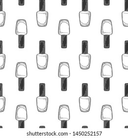 Nail polish. Vector in doodle and sketch style. Isolated on white background, seamless pattern