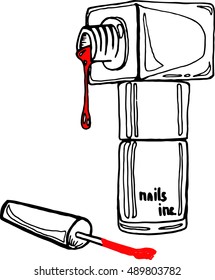 Nail polish. Vector illustration of jars of nail polish. Hand drawn doodle nail polish. Inverted bank with nail polish.