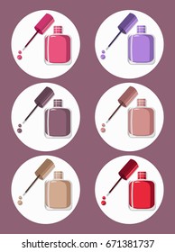 Nail polish vector set icon template colorful package label