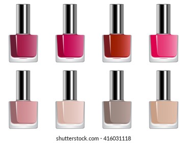 Vector polaco de uñas. Conjunto polaco de uñas. Nail Polaco desnudo. Nail polaco rojo.