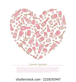 Nail polish vector shape in heart. Manicure pedicure vector illustration