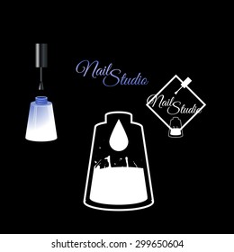 Nail polish. White logo for nail studio design.Vector illustration. 