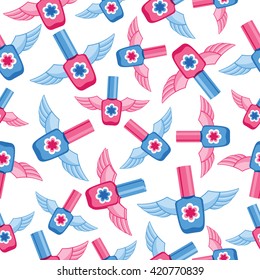 Nail polish with wings seamless pattern