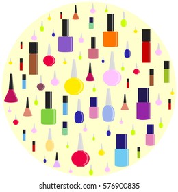 Nail polishes in circle colorful vector illustration