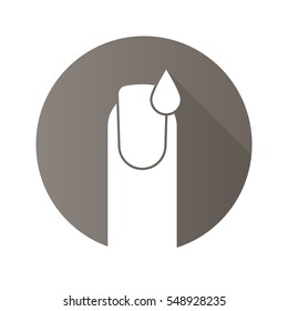 Nail polishing flat design long shadow icon. Manicure. Woman's nail with polish drop. Vector silhouette symbol