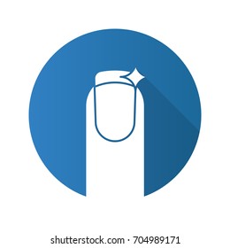 Nail polishing flat design long shadow glyph icon. Burnishing, grinding. Vector silhouette illustration