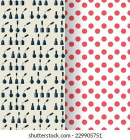 Nail polish.Vector illustration with two seamless patterns. Can be used for fashion retro print design and textile design.