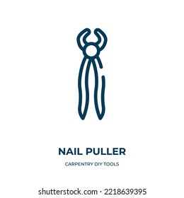 Nail puller icon. Linear vector illustration from carpentry diy tools collection. Outline nail puller icon vector. Thin line symbol for use on web and mobile apps, logo, print media.