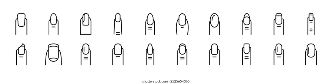 Nail Related Line Icons for Web Sites, Books, Cards, Apps. Editable Stroke. Suitable for Web Sites, Books, Cards, Apps