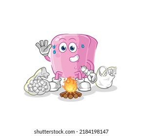 the nail roasting marshmallows. cartoon mascot vector