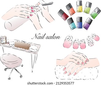 conjunto de uñas de salón de uñas