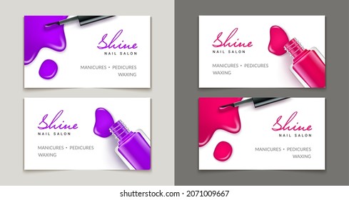 Nail salon business card manicure pedicure. Nail polish logo studio vector beauty spa hair design makeup