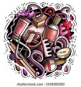 Nail Salon hand drawn vector doodles illustration. Manicure design. Beauty elements and objects cartoon background. Bright colors funny picture. All items are separated