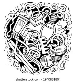 Nail Salon hand drawn vector doodles illustration. Manicure design. Beauty elements and objects cartoon background. Line art funny picture. All items are separated