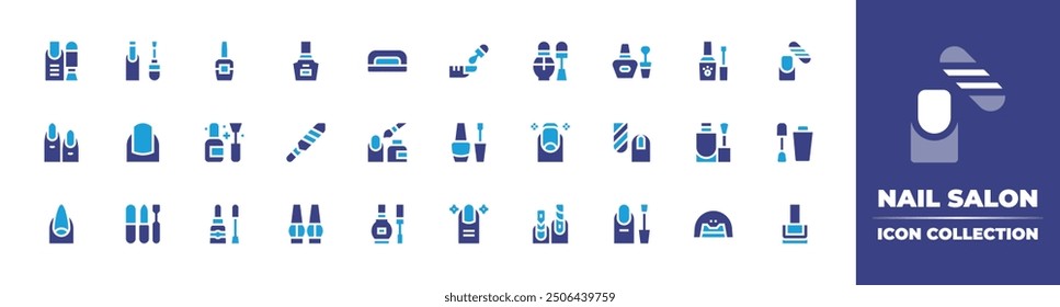 Nail salon icon collection. Duotone color. Vector illustration. Containing nailpolish, nails, nail, nailfile, manicure, naildryer, manicureset.