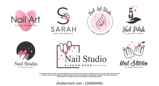 Nail salon icon logo design vector with creative unique style Premium Vector