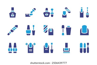 Nail salon icon set. Duotone color. Vector illustration. Containing nailpolish, nailfile, nail, manicure, manicureset.