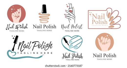 Nail Salon Icon Set Logo Design Manicure Vector Design Nail Polish And Female Finger Logotype