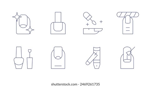 Nail salon icons. Editable stroke. Containing finger, manicure, nailclipper, nailcolor, nailpolish, nails.