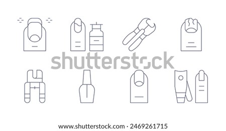 Nail salon icons. Editable stroke. Containing nail, nailclipper, nailclippers, nailpolish, nailpolishremover, nails.