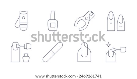 Nail salon icons. Editable stroke. Containing nail, nailclipper, nailfile, nailpolish, nails.