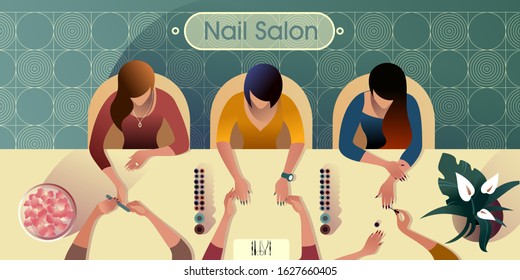 Nail Salon, modern city life illustration. Top view vector mockup for a layout landing page or design advertising banner.