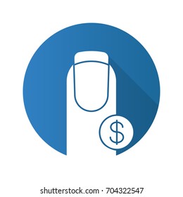 Nail salon prices flat design long shadow glyph icon. French manicure with dollar sign. Vector silhouette illustration