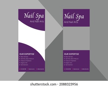 nail salon service roll up banner design. spa nail salon service poster leaflet design. cover, roll up banner, poster, print-ready