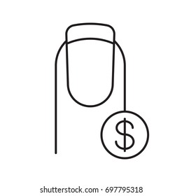 Nail salon services prices linear icon. French manicure with dollar sign. Thin line illustration. Contour symbol. Vector isolated outline drawing