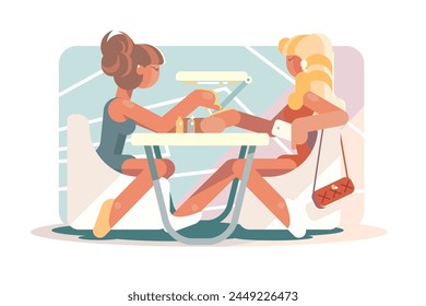 Nail Salon Session, vector illustration. Beauty care, pampering atmosphere.