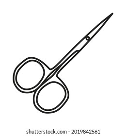 The nail scissors icon. Outlines of scissors for manicure and pedicure with sharp tips. Vector illustration isolated on a white background for design and web.
