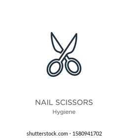 Nail scissors icon. Thin linear nail scissors outline icon isolated on white background from hygiene collection. Line vector sign, symbol for web and mobile